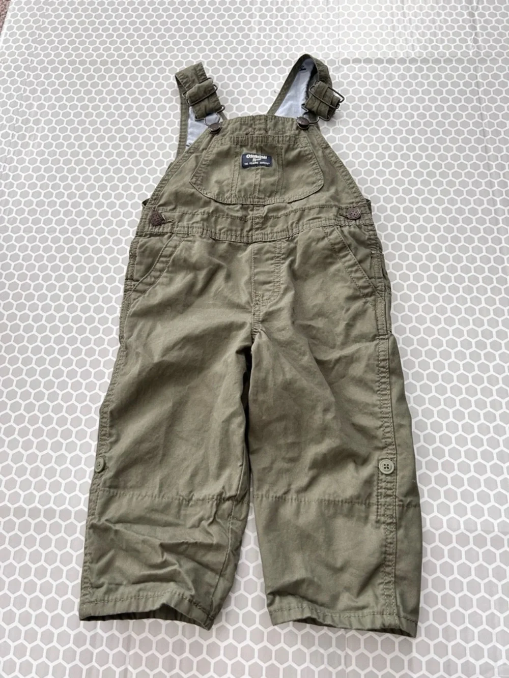 OshKosh B'gosh Kids Olive Overalls with Adjustable Straps. Size 2T